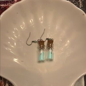 Glow in the Dark Ghost in a Glass Vial Earrings with Vintage Accents